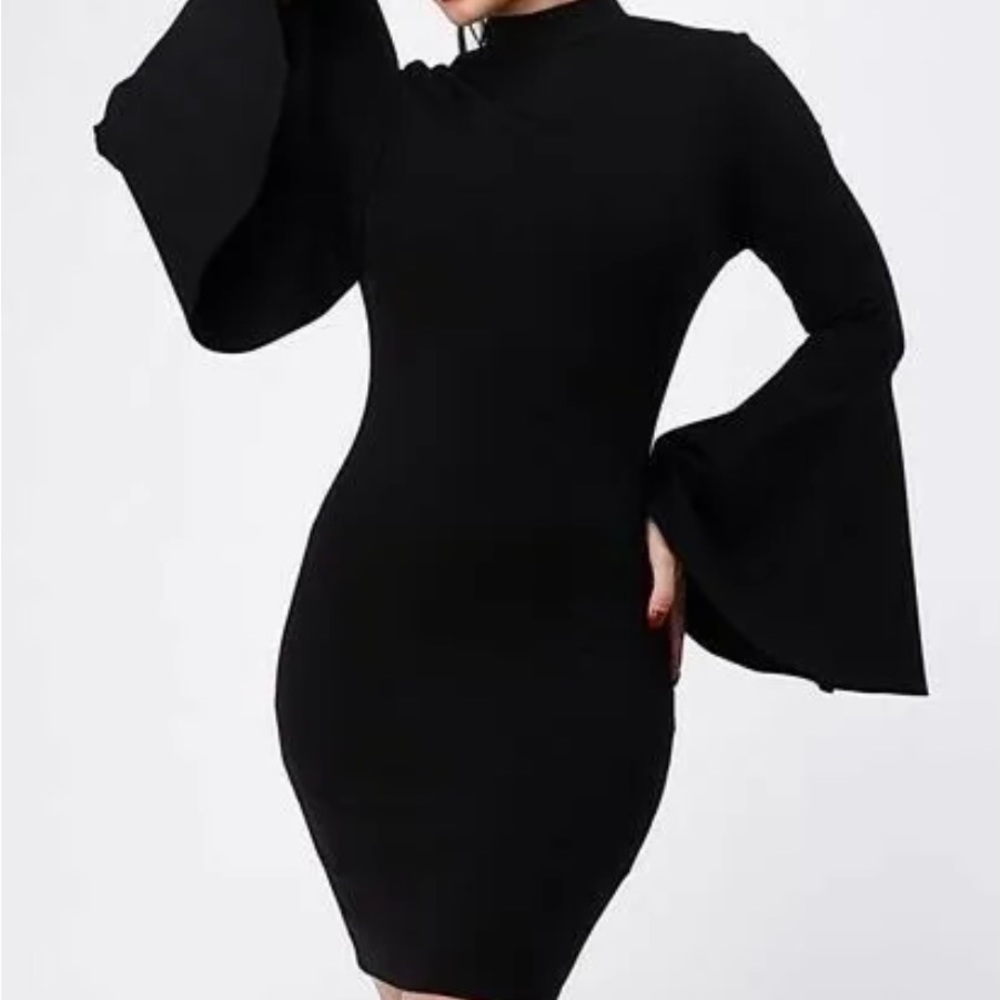 Black Bell Sleeved Bodycon Dress